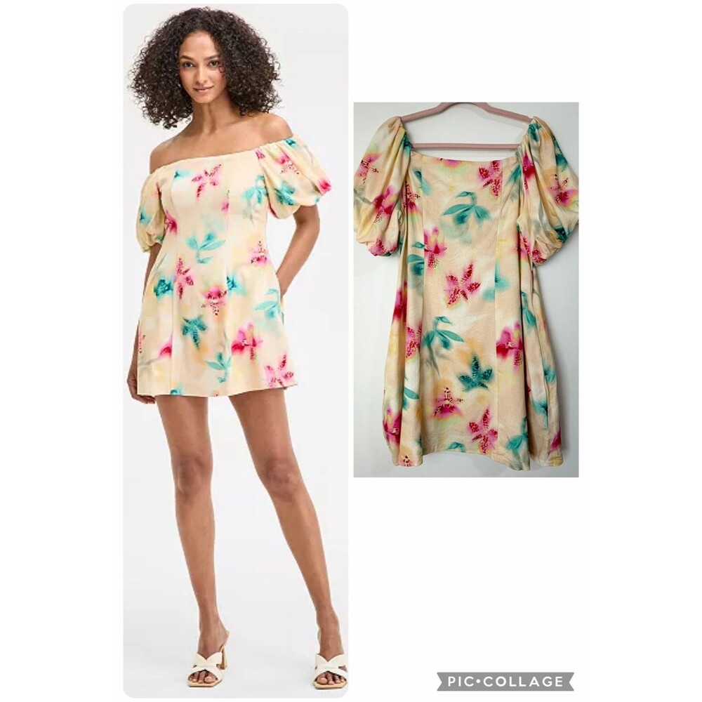 Bar III Off Shoulder Mini Dress Yellow Pink Green Floral NWT Women’s XL